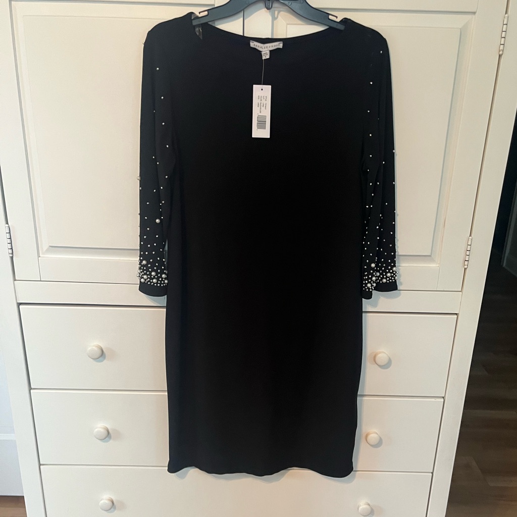 New With Tags Black Dress With Pearl And Silver Stud Sleeve Detailing